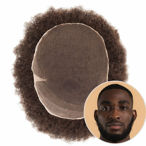 DAVID AFRO  French Lace Man Afro Kinky Curly Hair Toupee Human Hair Systems for Black Men